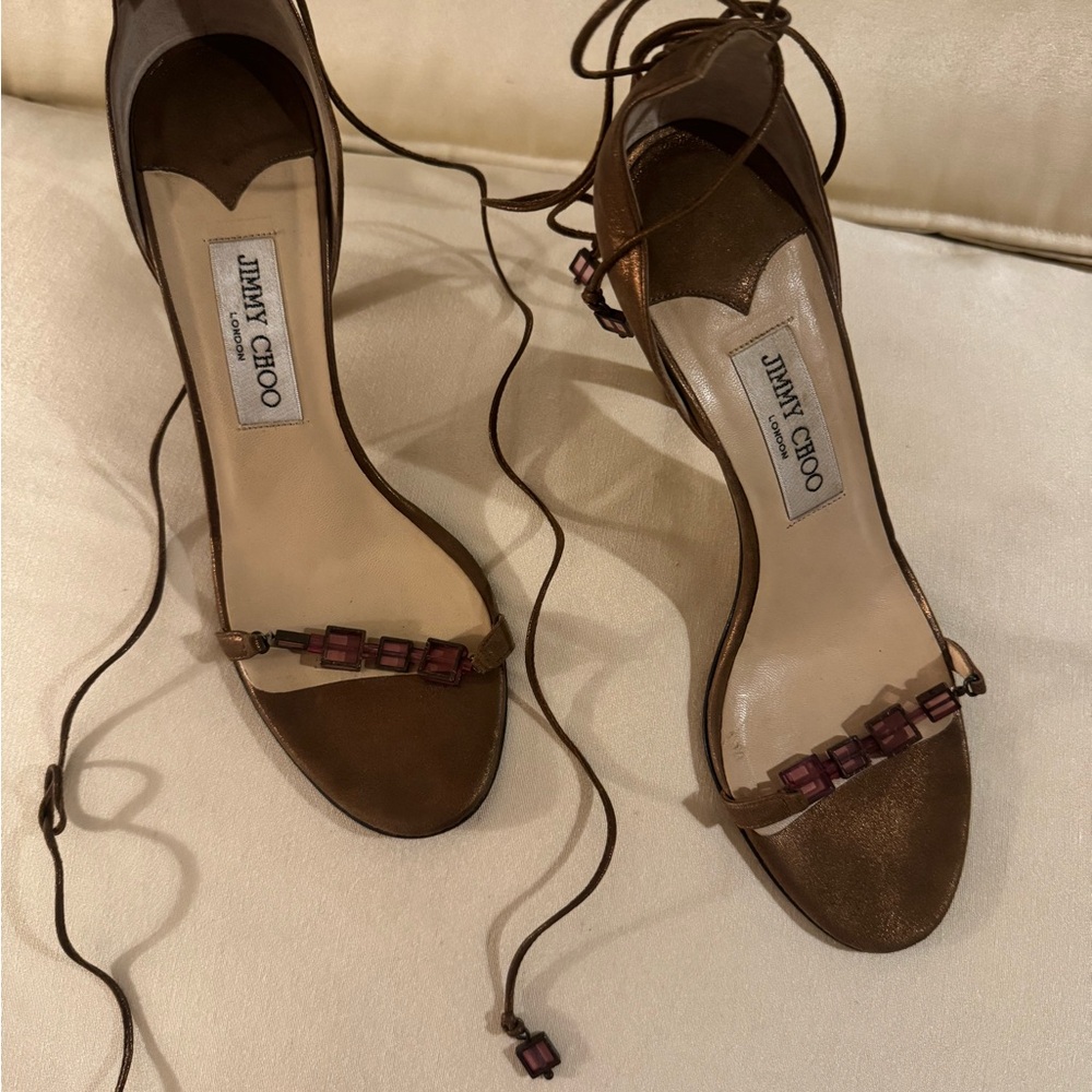 Jimmy Choo Bronze Lace-Up Heels